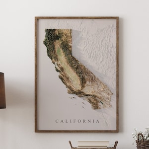 Art mural carte de la Californie, impression détaillée des montagnes de la Sierra Nevada, carte de la côte ouest, carte murale de la Californie, carte des randonneurs, montagnes de la Sierra Nevada