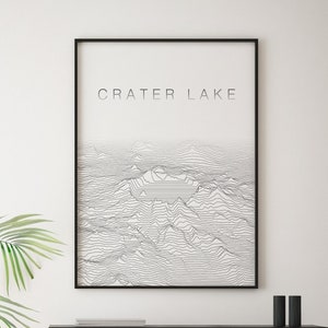 Poster Crater Lake, dessin au trait paysage, carte topographique de Crater Lake, carte de l'Oregon, parc national de Crater Lake, affiche moderne, art mural moderne
