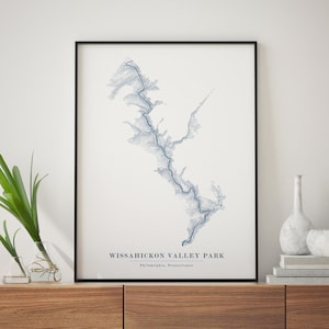 Wissahickon Valley Park kaart, topografische kaart poster van Wissahickon Valley Park, Philadelphia Park poster, minimalistische kaart Wall Art Home Decor