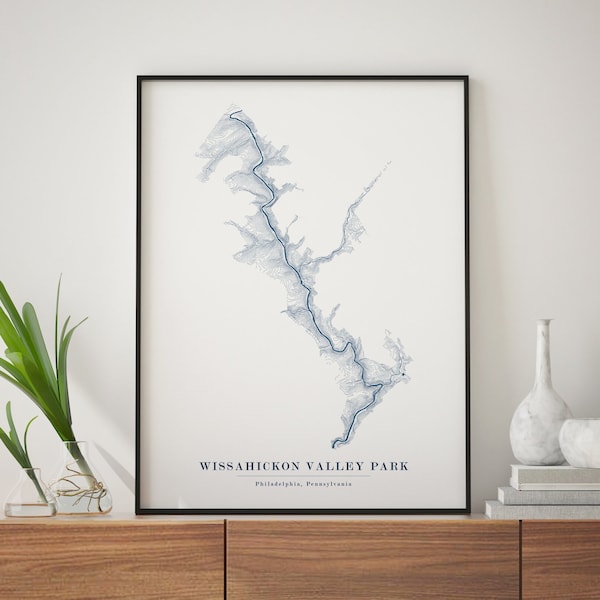 Wissahickon Valley Park Map, Topographic Map poster of Wissahickon Valley Park, Philadelphia Park Poster, Minimalist Map Wall Art Home Decor