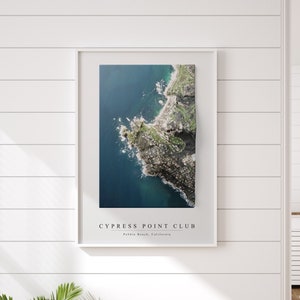 Club de golf de Cypress Point, carte topographique, carte de parcours de golf, carte en relief 3D, carte moderne, carte minimaliste, oeuvre d'art pour bureau d'hommes, impression d'affiche de la Californie