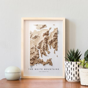 White Mountains NH art, topographic map art, New Hampshire gifts, office decor for men, Mount Washington NH hike print, cartography art,