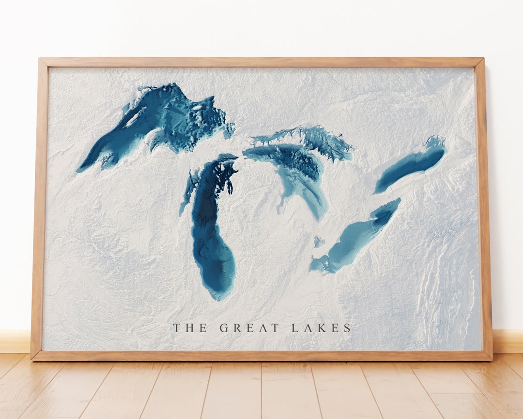 Great Lakes Map Art, Great Lakes Bathymetric Lake Map Art, Great Lakes