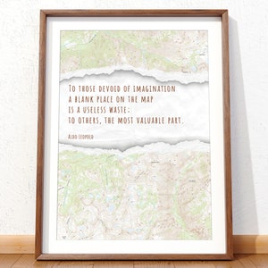 Poster citation pour amateur de plein air, carte du parc national Aldo Leopold Quote, oeuvre d'art murale nature pour bureau