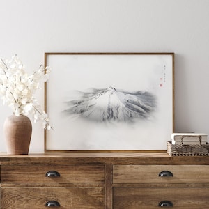 Mt Hood Print: Japanese Style Mountain Art, Pacific Northwest Decor
