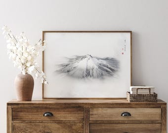 Mt Hood Print: Japanese Style Mountain Art, Pacific Northwest Decor