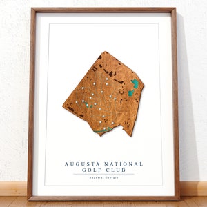 Mapa del Augusta National Golf Club / Campo de Golf Masters / Mapa del campo de golf / Mapa de madera / Arte mural / Decoración del hogar