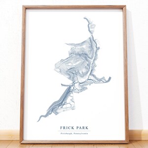 Carte moderne de Frick Park, carte topographique, carte de Pittsburgh Park, carte minimaliste, art mural, décoration d'intérieur, carte des contours, affiche de Frick Park, art de Pittsburgh