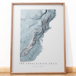 Appalachian Trail map art, topographic map art, Appalachian Trail gifts, office wall decor for men, cartography art, hiking gifts for him