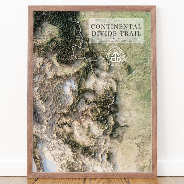 Continental Divide Trail map art, topographic map art, Continental Divide Trail gifts, office wall decor for men, hiking gifts for him