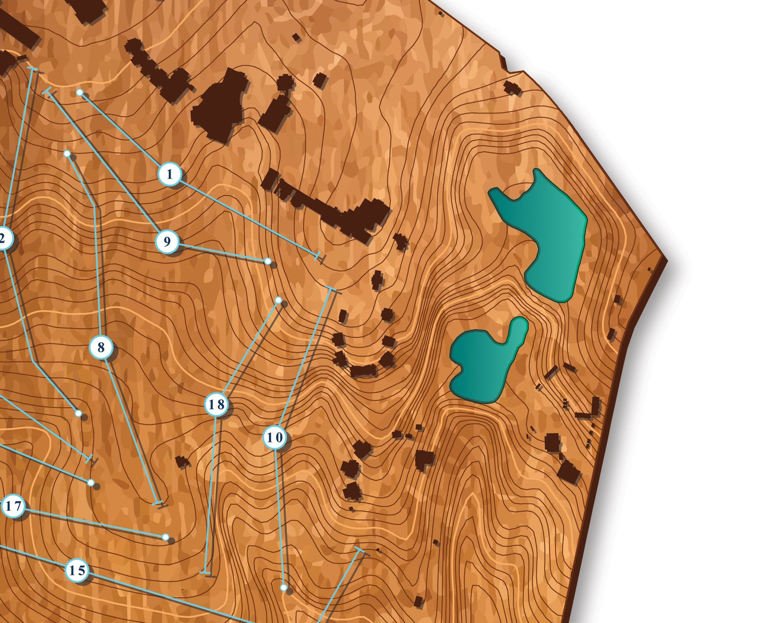Augusta National Golf Club Map / Masters Golf Course / Golf Course Map / Wooden Style Map / Wall