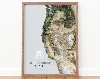 Pacific Crest Trail Map, Detailed Sierra Nevada Mountain Print, West Coast Map, Pacific Crest Trail Wall Map, Thru Hiker Map, Cascade Range