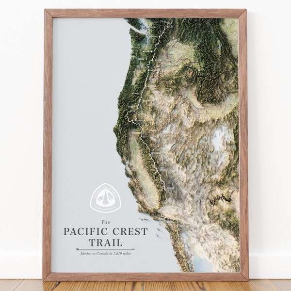 Pacific Crest Trail Map, Detailed Sierra Nevada Mountain Print, West Coast Map, Pacific Crest Trail Wall Map, Thru Hiker Map, Cascade Range