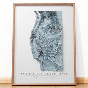 Pacific Crest Trail Map, Detailed Sierra Nevada Mountain Print, West Coast Map, Pacific Crest Trail Wall Map, Thru Hiker Map, Cascade Range