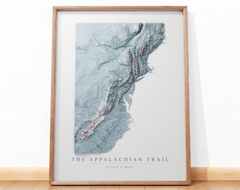 Appalachian Trail map art, topographic map art, Appalachian Trail gifts, office wall decor for men, cartography art, hiking gifts for him