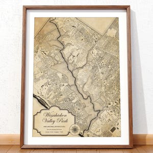 Vintage poster Wissahickon-parkkaart, Philadelphia Wall Art of the Wissahickon Valley, antiek Philly-cadeau voor herenkantoor, Wissahickon-kunst