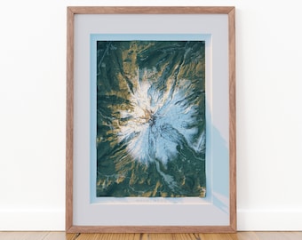 Kunstprint van Mount Hood, topografische kaart - decoratie voor een blokhut in de Pacific Northwest, matte giclée, verkrijgbaar in verschillende formaten.