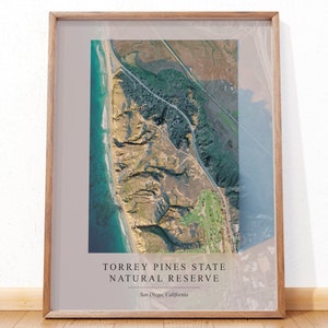Torry Pines Druck, Torrey Pines Poster, schattierte Reliefkarte von Torry Pines State Natural Reserve, Geschenk zur Verlobung, Bürowanddeko für Männer