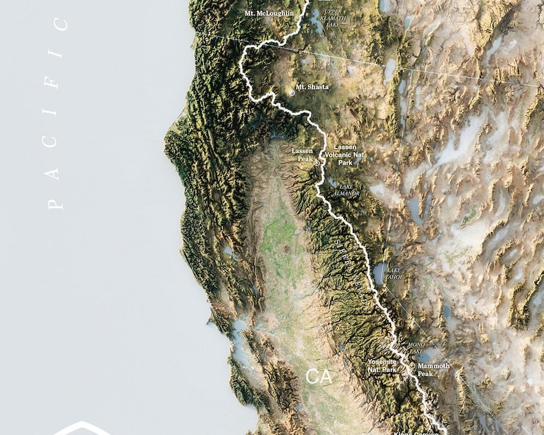 Pct Earth Map Pacific Crest Trail Map Print: Topographic PCT Thru Hiker Gift - Etsy