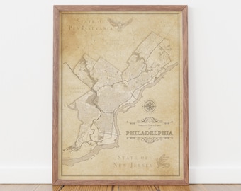 Vintage Philadelphia Map Poster: Antique Philly Home Decor