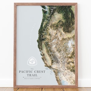 Impresión del mapa del sendero de la Cresta del Pacífico: regalo topográfico para excursionistas