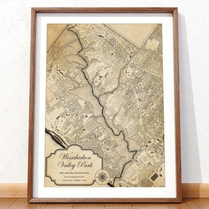 Vintage Wissahickon Park Map Poster, Philadelphia Wall Art of the Wissahickon Valley, Antique Philly Gift for Men’s Office