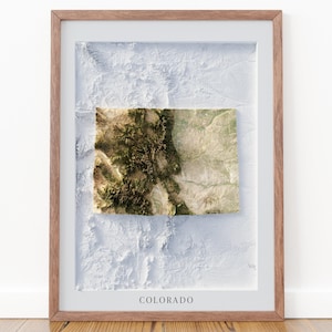 Colorado Karte Schattiertes Relief Topographische Kunst für Colorado Büro-Wanddekor, Outdoorsy Colorado Wandergeschenke für Männer Moderne robuste Kartographie