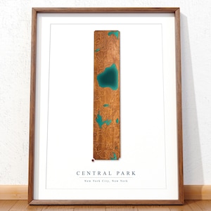 Central Park Map | Topographic Map | Wooden Style Map | New York City Park Map | Wall Art | Home Decor