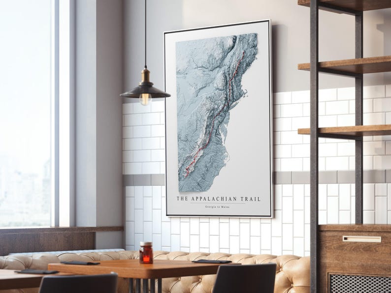 Appalachian Trail map art, topographic map art, Appalachian Trail gifts, office wall decor for men, cartography art, hiking gifts for him image 5