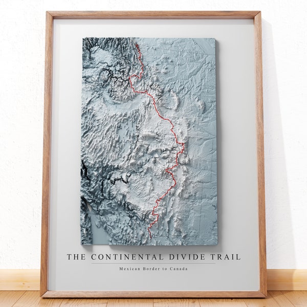 Continental Divide Trail map art, topographic map art, Continental Divide Trail gifts, office wall decor for men, hiking gifts for him