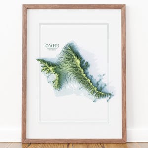Oahu Topographic Map Print: Hawaii Island Wall Art