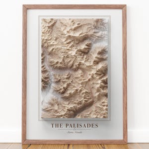Carte topographique Palissades des montagnes de la Sierra Nevada, cadeau carte d'escalade Palissades pour les randonneurs en Californie, décoration de bureau à domicile et art mural