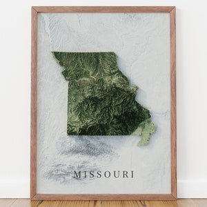 Impression d'art de carte du Missouri, carte topographique de l'art du Missouri, cadeaux du Missouri, décoration murale de bureau pour homme, art de la cartographie, cadeaux de carte