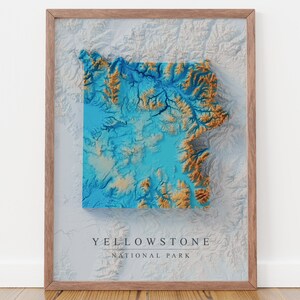 Art mural de carte de Yellowstone, art de carte topographique, cadeaux Wyoming, décoration murale de bureau pour homme, art de la cartographie, cadeaux d'affiche pour lui