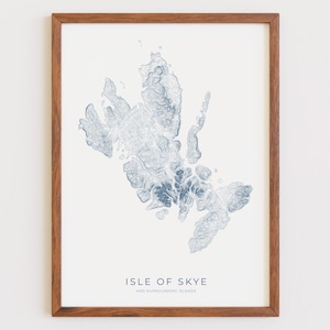 Isle of Skye moderne topografische kaartafdruk, contourkaartposter van Isle of Skye, Schotland, kaartafdruk van Isle of Skye Mountains in Schotland