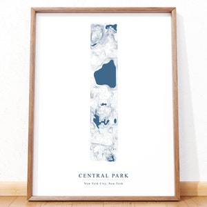 Affiche Central Park, impression Central Park, carte topographique, carte minimaliste, carte de la ville de New York, décoration d'intérieur, oeuvre d'art pour bureau pour homme, parc de New York