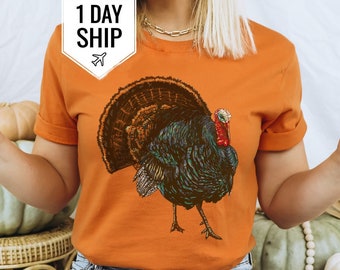 Thanksgiving Vintage Turkey Shirt Womens Fall T Shirt Fall Top Ladies Tee