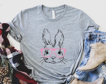 Easter Bunny With Glasses Shirt,Bunny With Glasses Shirt,Kids Easter Shirt,Cute Easter Shirt,Easter Day Shirt for Woman, Easter Bunny Shirt