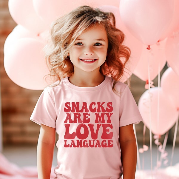 Snacks zijn mijn liefde taal shirt, grappig kind Valentijnsdag shirt, snacks minnaar Childs cadeau, cadeau voor kinderen, verjaardagscadeau, voedselliefhebber