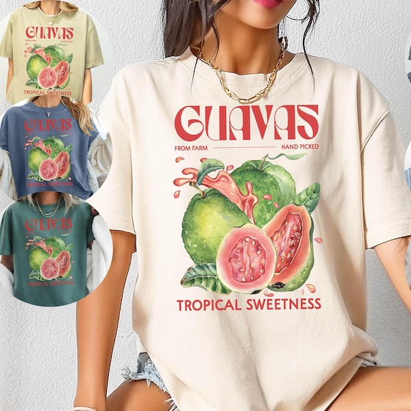 Comfort Colors ® Guavas Retro Commercial Shirt, Vintages Guavas Label T-Shirt, Exotic Fruit, Cute Unisex Adult Graphic T-Shirt, Cool Gift