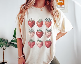 Comfort Colors® Vintage Strawberry Shirt, Custom Fruit Shirt, Aesthetic Shirt, Summer Shirt, Fruit Gift for mom, Trending now