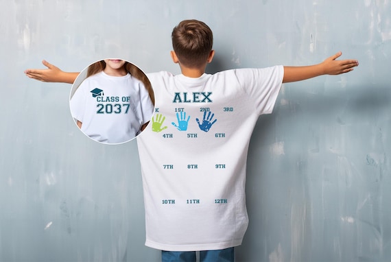 Class Of 2039 Handprint Shirt, Graduation tShirt, Custom Year 2037-2038-2039... First Day of School Kids t-Shirt, Grow with Me