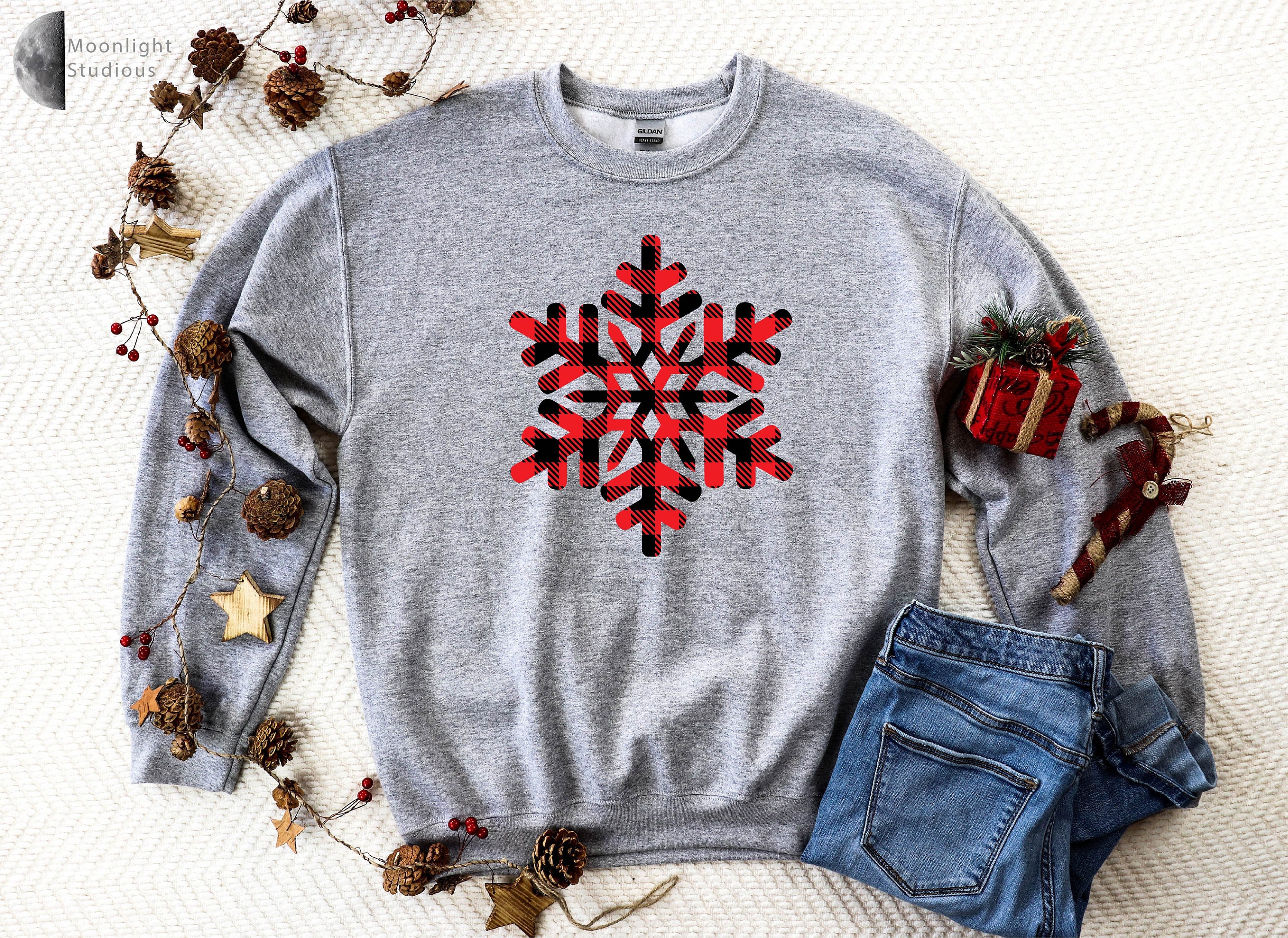 Snowflake Sweatshirt Buffalo Plaid 