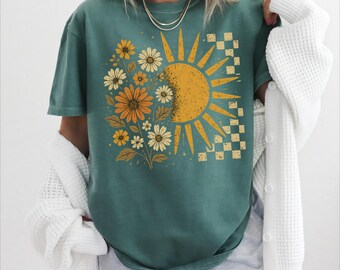 Comfort Colors Fall Floral T-Shirt: Flower Fall Thanksgiving tShirt, Garden, Womens Christmas Shirt, Cottagecore Sunflower Sunshine Tee
