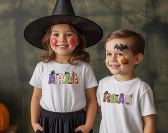 Custom Kids Halloween Shirt with Personalized Name: Spook letters T-shirt, Toddler Boy Girl, Gifts for Kids tee
