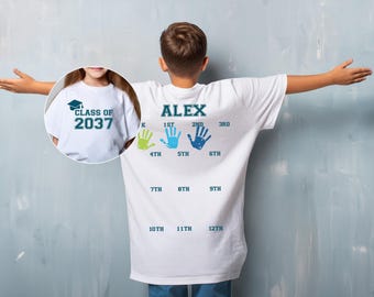 Class Of 2039 Handprint Shirt, Graduation tShirt, Custom Year 2037-2038-2039... First Day of School Kids t-Shirt, Grow with Me