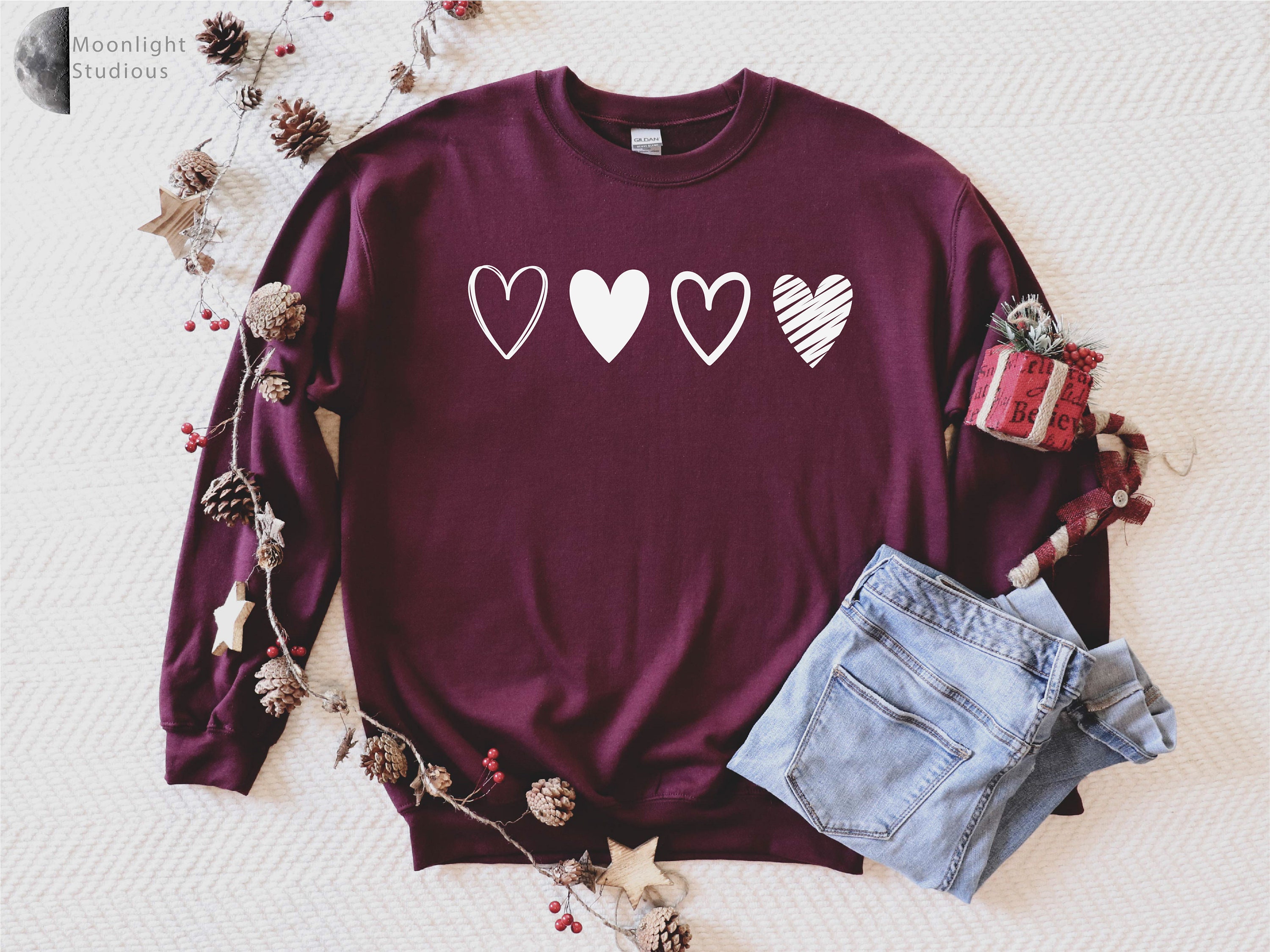 Double Heart Sweatshirt for Her Valentines Sweatshirt - Etsy