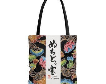 Japanese Tote Bag: Life Is a Treasure (Blue)