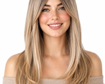 Ombre Blonde Wig with Bangs Layer Cut Heat Resistant Synthetic | Little Wig Museum