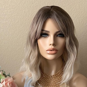 13 &#39;&#39;ombre blonde Bob-Perücke mit synthetischen Knall | Kleines Perückenmuseum, Luxus Perücke, Haarausfall, Alopeica Chemo Perücke, Cosplay Glueless Perücken